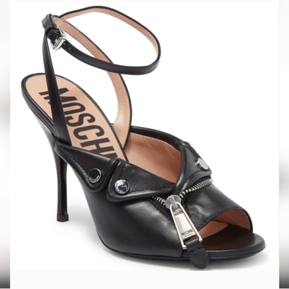 MOSCHINO Biker Motif Ankle Strap Heel